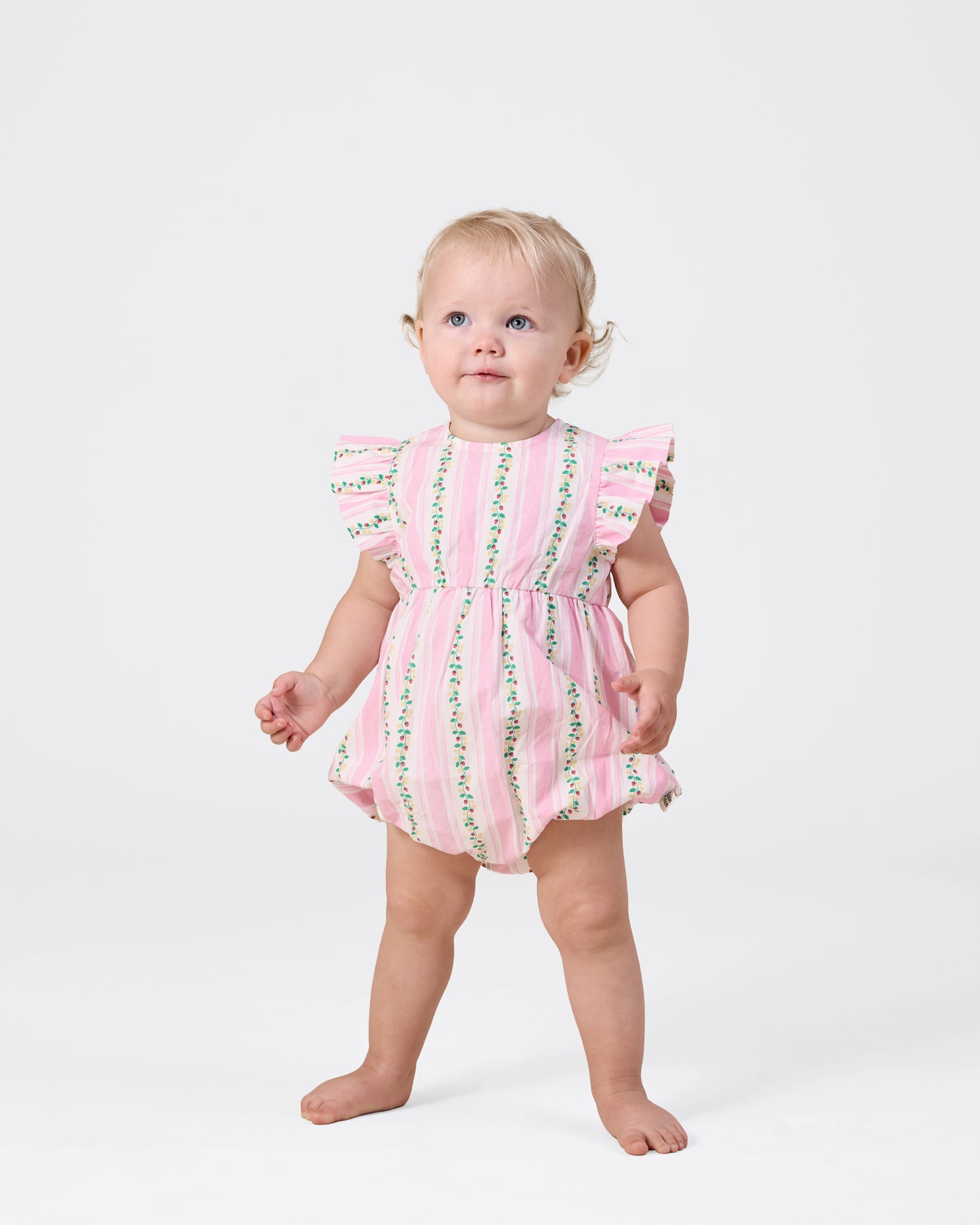 Antique Stripe Strawberry Lani Romper | Pink/Antique White