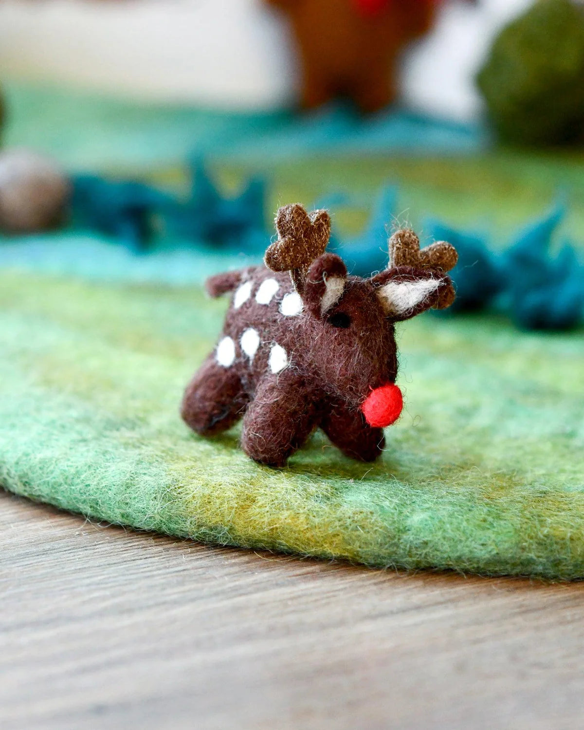Felt small red-nose reindeer with toy