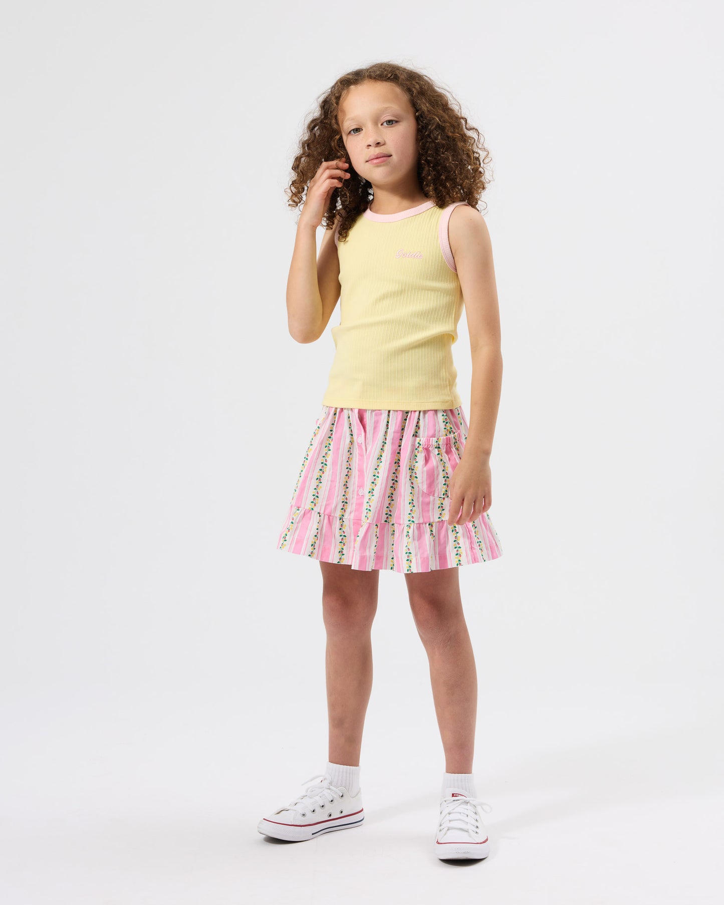 Embroidered Colour Pop Rib Singlet | Yellow/Pink