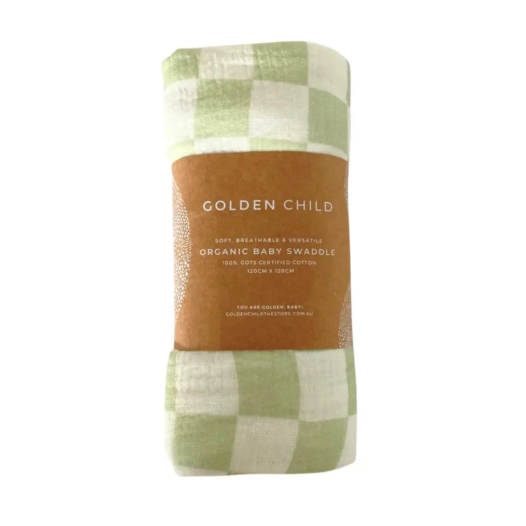 Wavy Baby Checked Organic Cotton Baby Swaddle - Lime