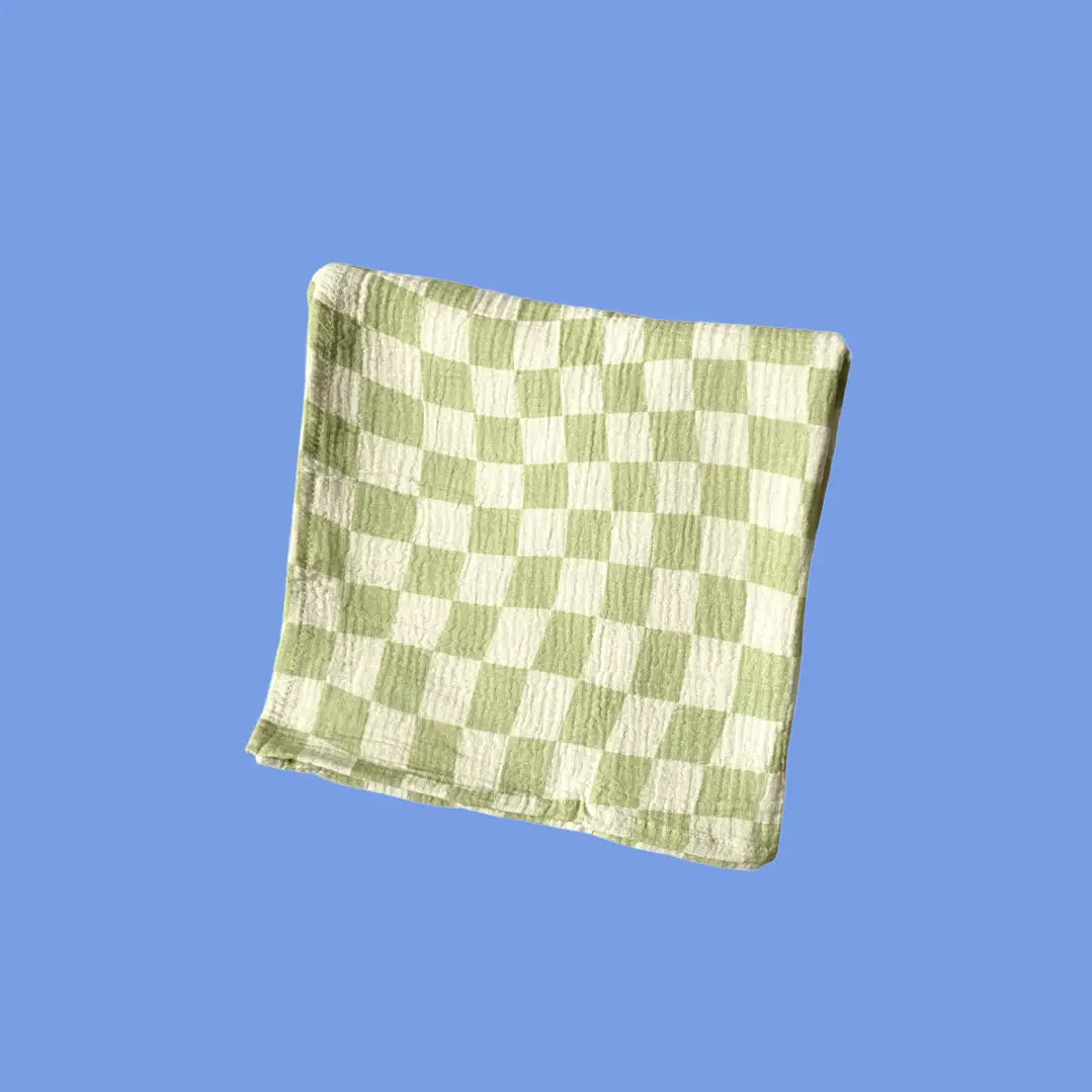 Wavy Baby Checked Organic Cotton Baby Swaddle - Lime