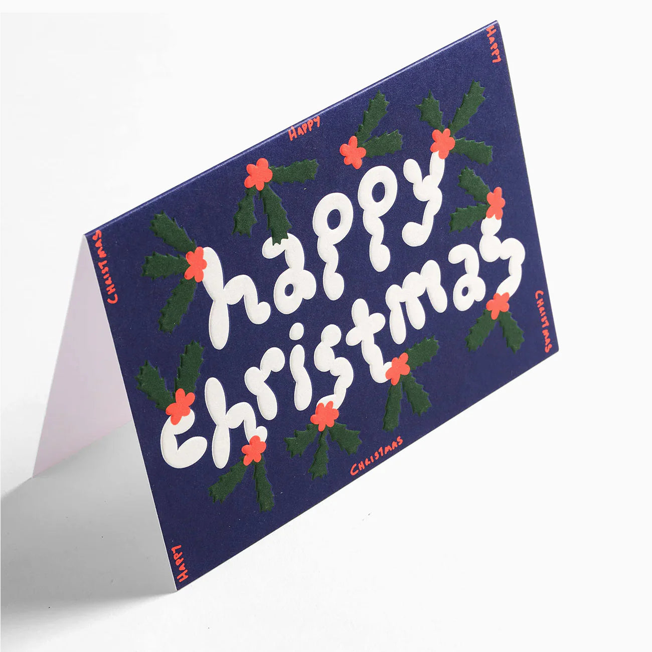 Happy Christmas Holly Embossed Card