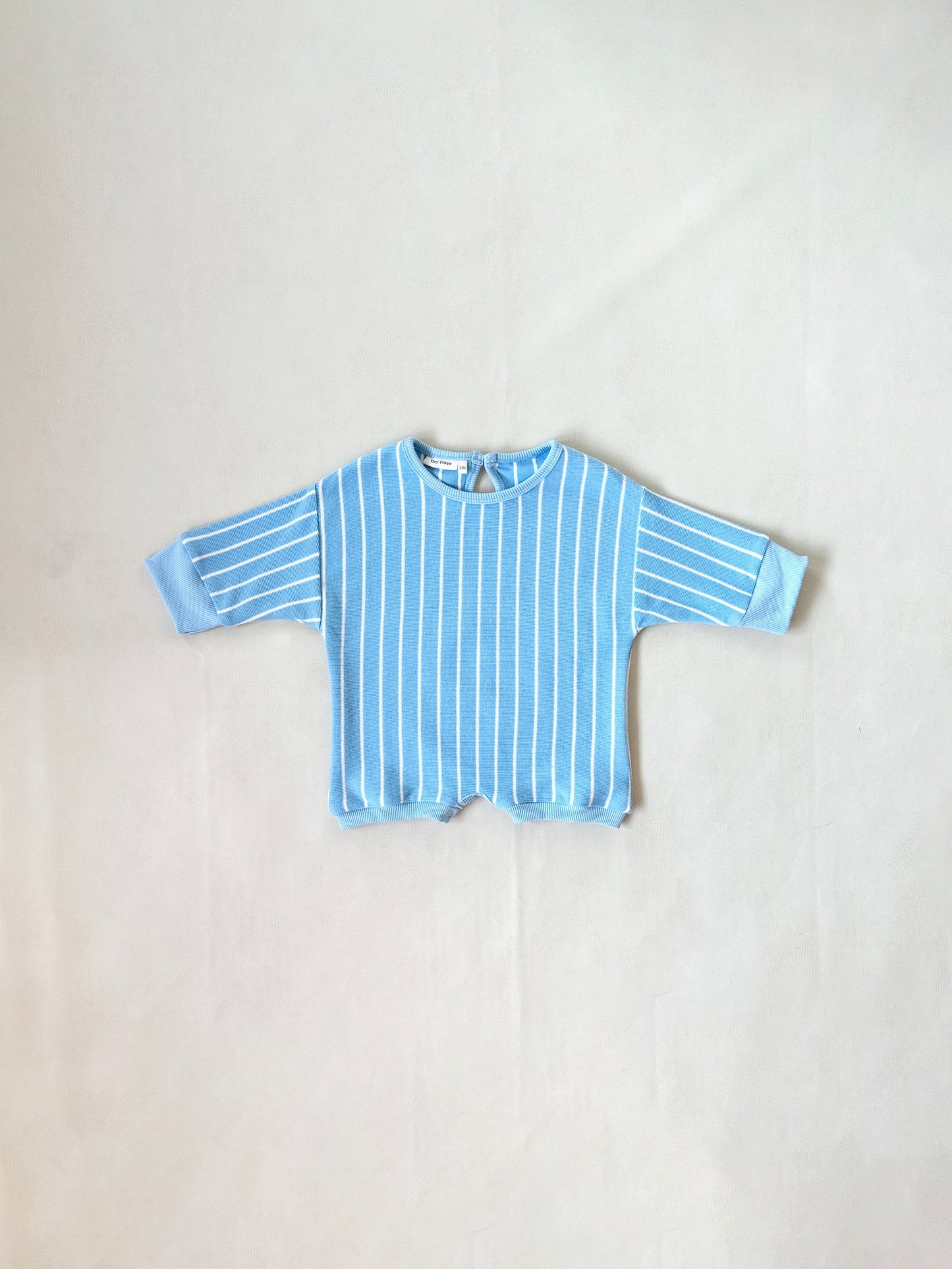 Addie Cotton Stripe Romper - Blue/White Stripe