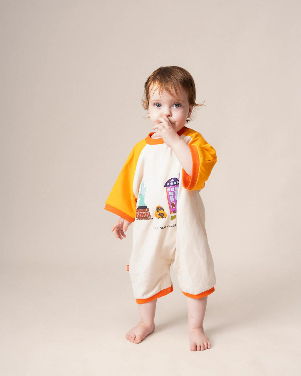 Romper tangerine & off white