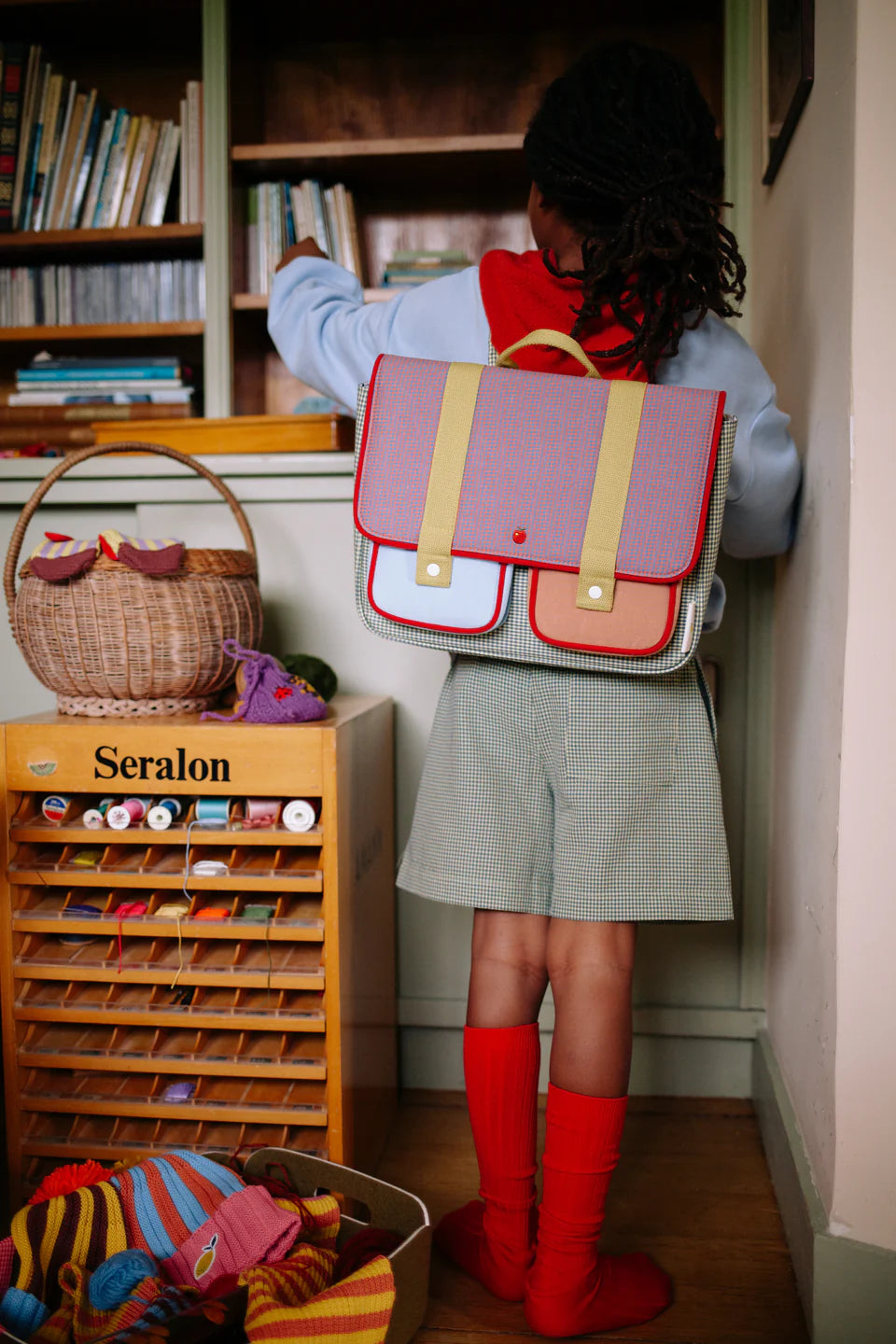 school bag | lemon tree | gingham midnight + moon