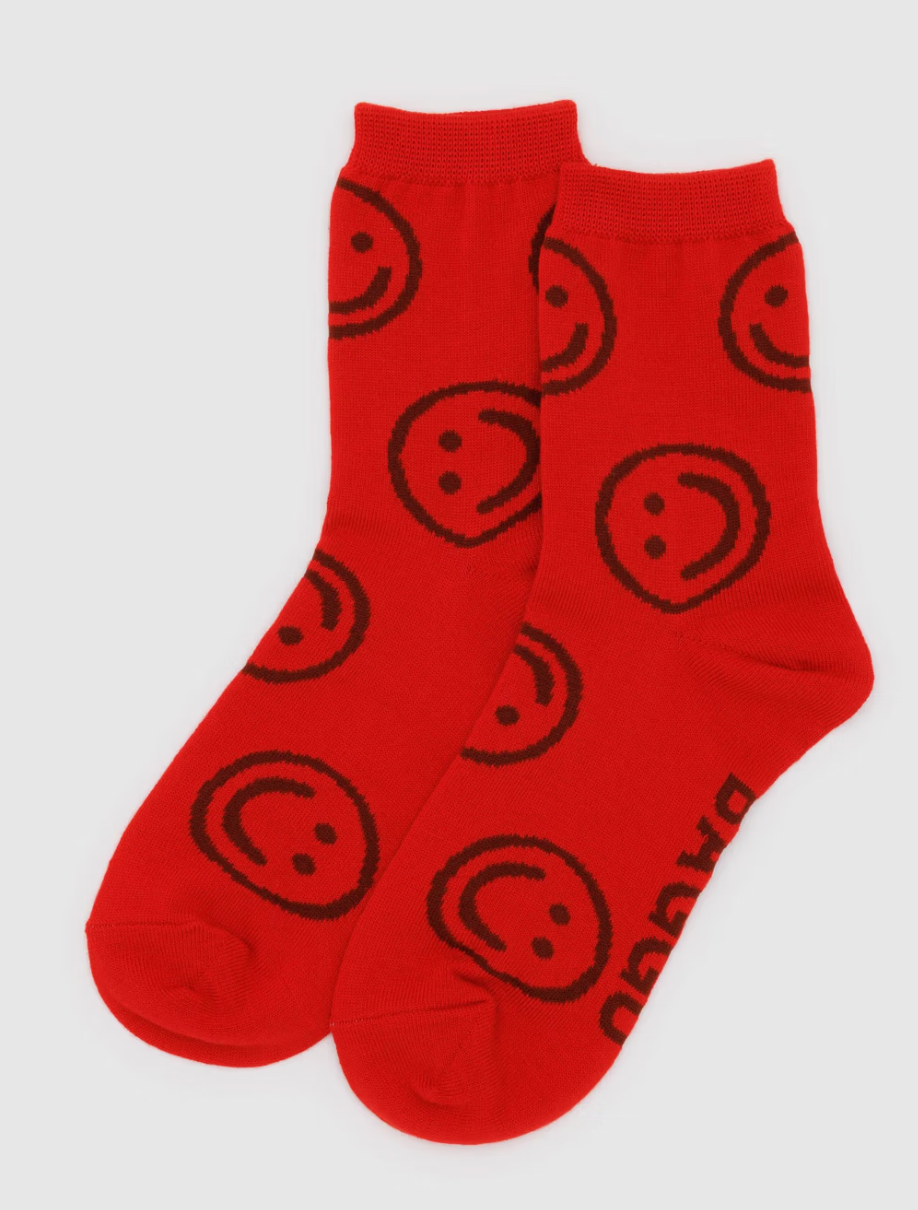 crew socks - red smiley faces