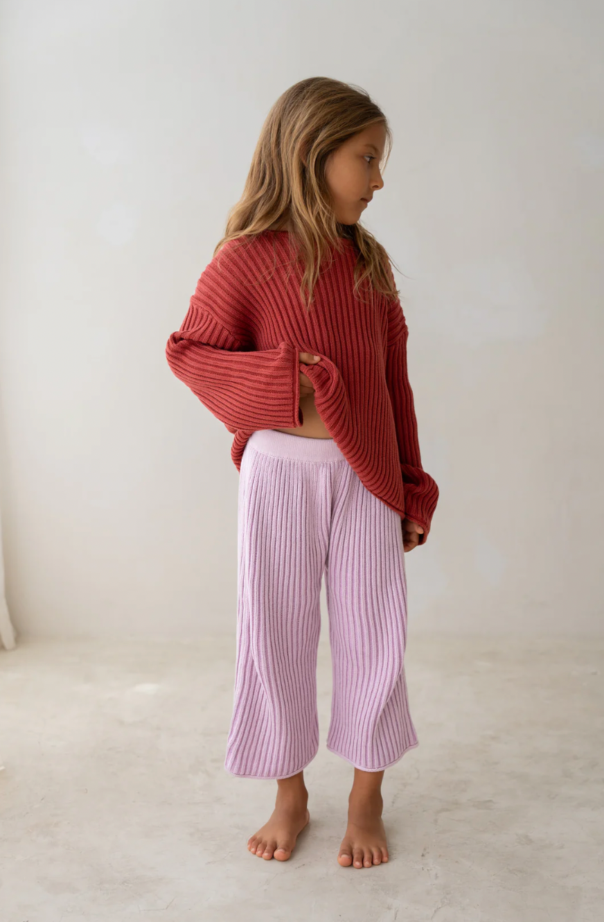 Essential rib pants | Mauve stripe