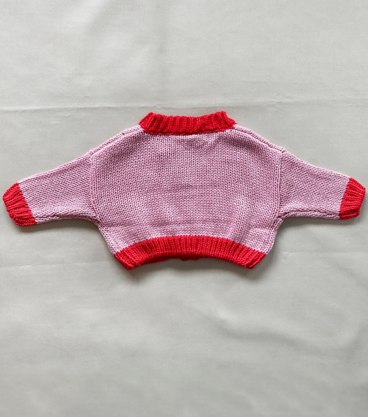 Zuri Contrast Knit Cardigan - Pink/red