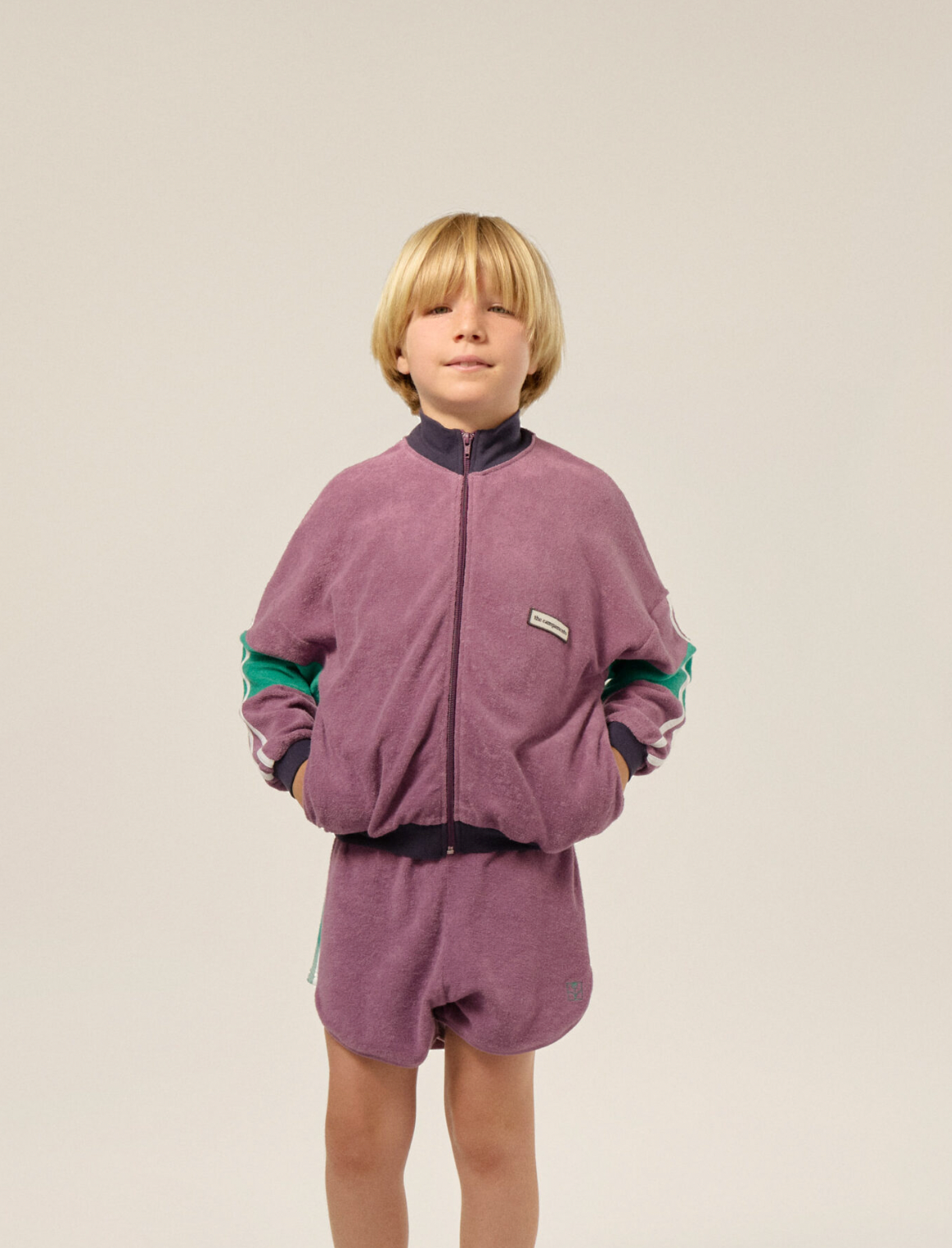 Purple colour block kids jacket
