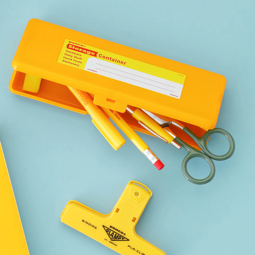 Storage container pen case yellow