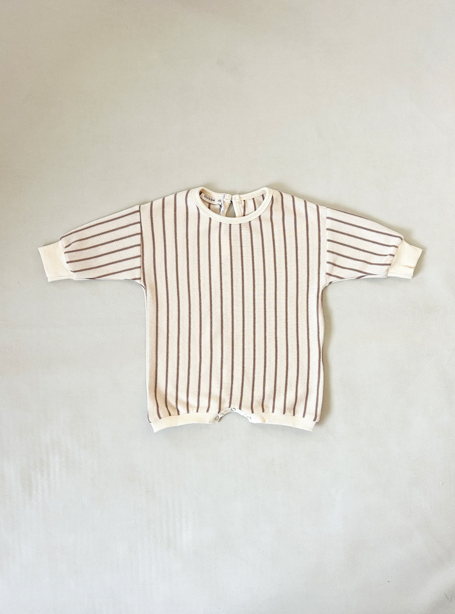 Addie Cotton Stripe Romper - Cream/Latte Stripe