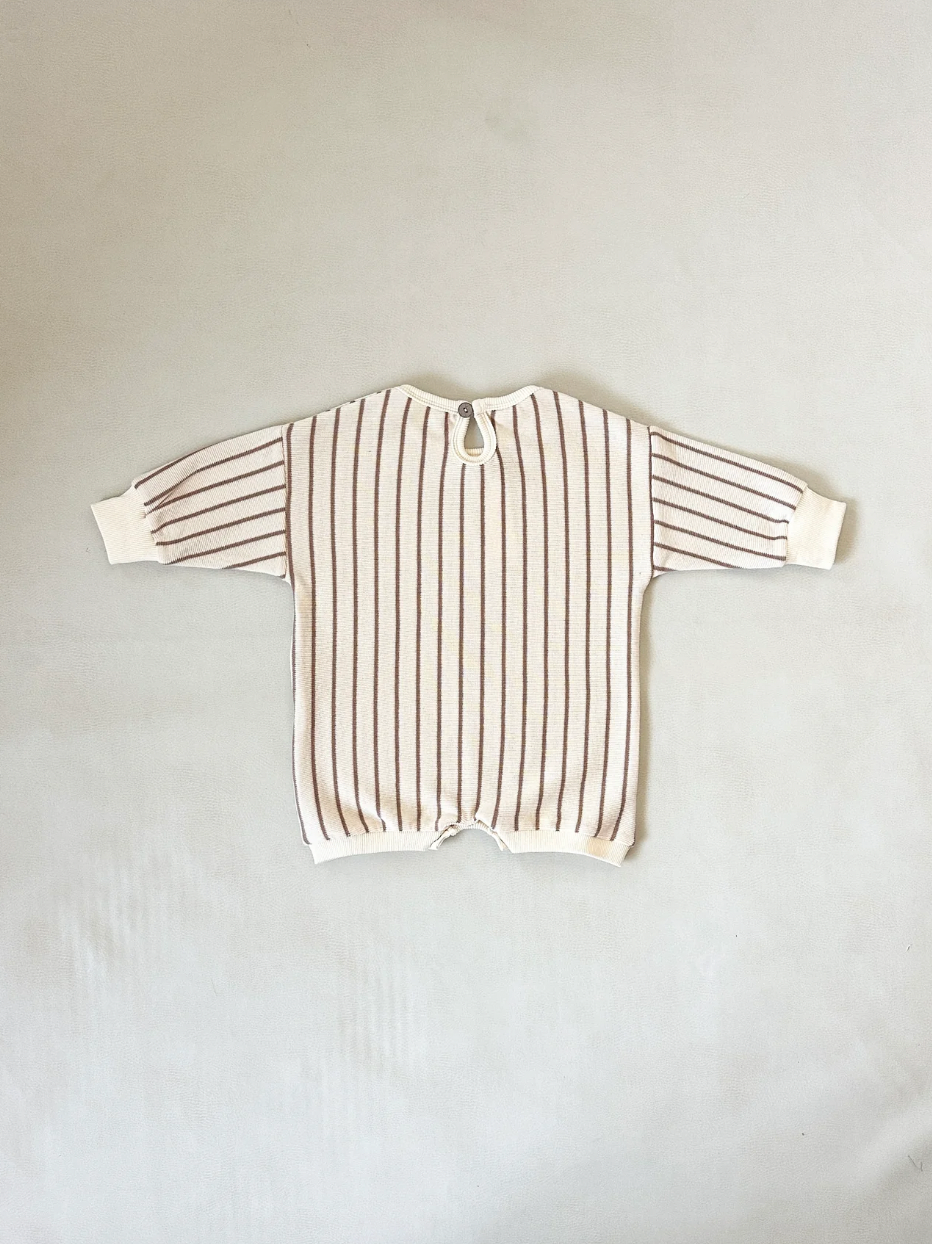 Addie Cotton Stripe Romper - Cream/Latte Stripe