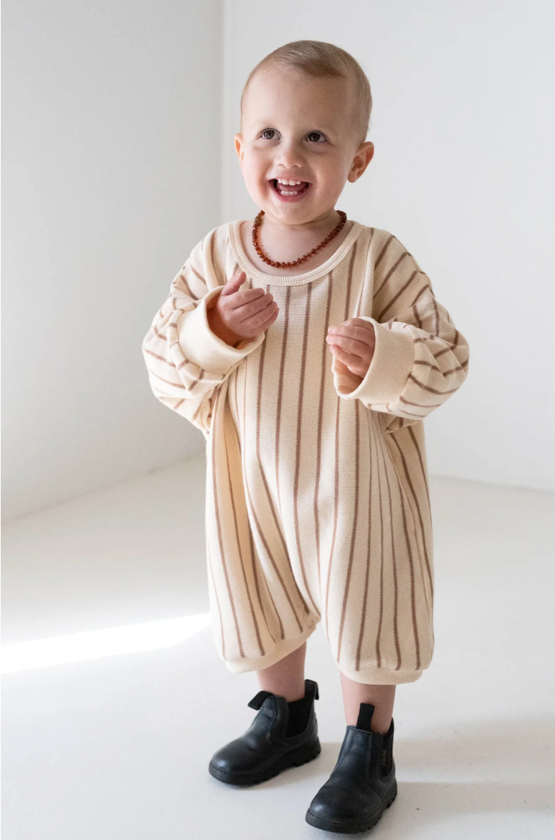 Addie Cotton Stripe Romper - Cream/Latte Stripe