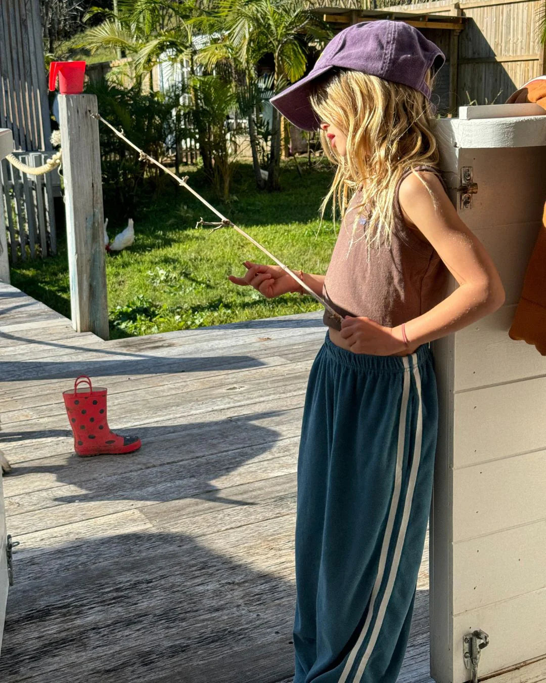 Twin stripe terry pant | ocean