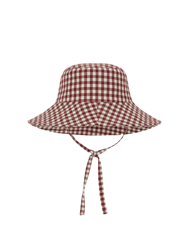 baby sun hat with ties | mulberry gingham *PRE ORDER*