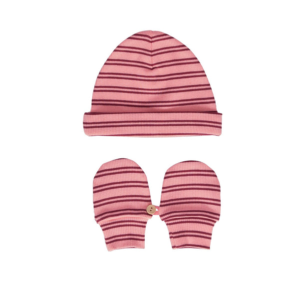 Henley Beanie and Mittens Set | Pink