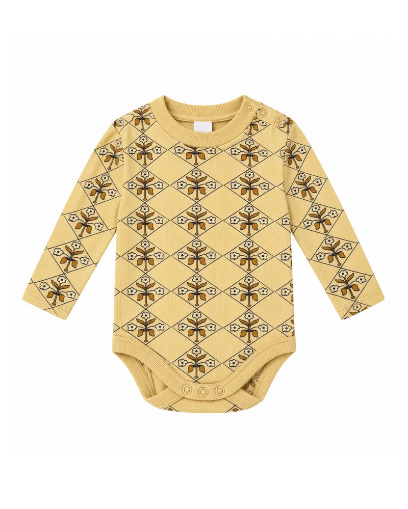 LONG SLEEVE BABY BODY | YELLOW VINTAGE FLORAL
