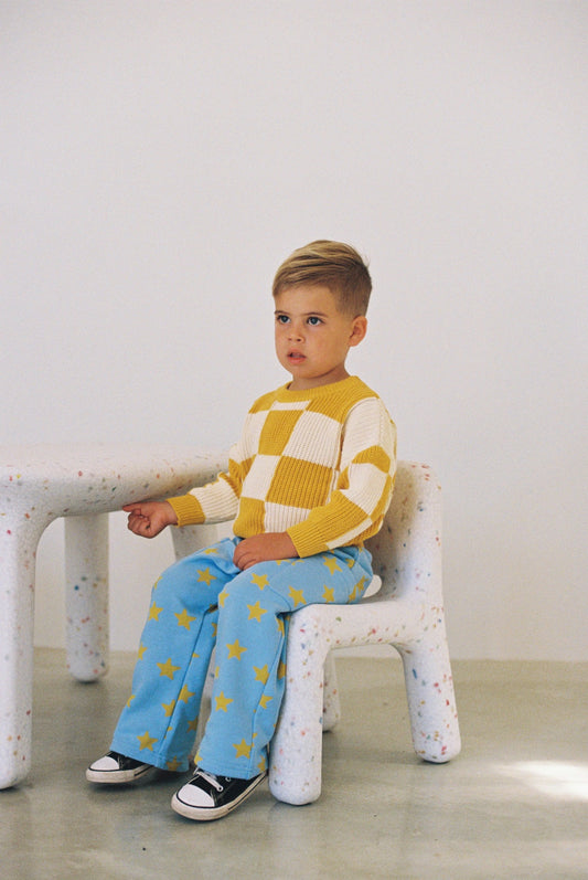 Holiday pants | blue and mustard stars