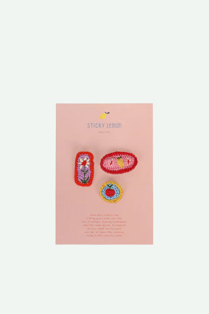 Hair clip flowers | 3 pack | lemon + apple + daisy