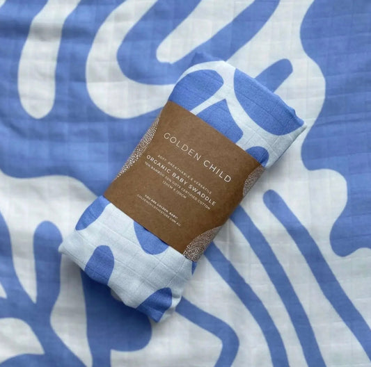 Baby Holiday Patterned Organic Bamboo Cotton Baby Swaddle - Golden Blue