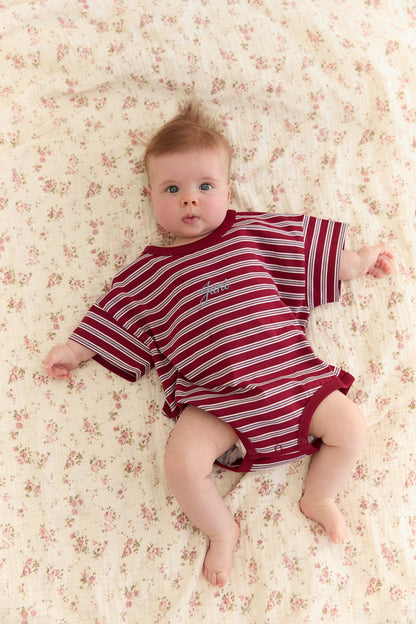 Riley T-Shirt Romper | Cherry Stripe