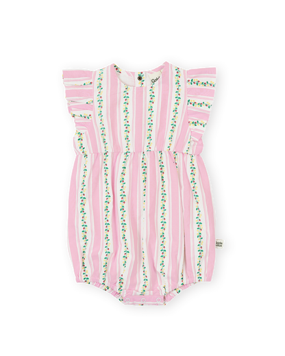 Antique Stripe Strawberry Lani Romper | Pink/Antique White