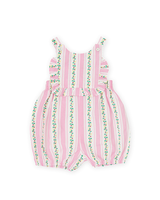 Antique Stripe Strawberry Bubble Romper | Pink/Antique White