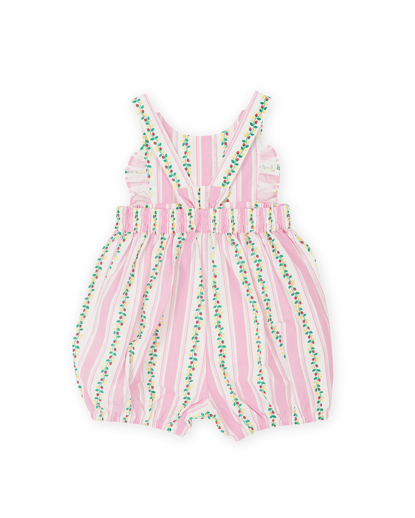 Antique Stripe Strawberry Bubble Romper | Pink/Antique White
