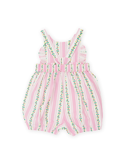 Antique Stripe Strawberry Bubble Romper | Pink/Antique White