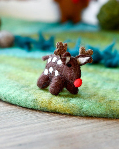 Felt small red-nose reindeer with toy