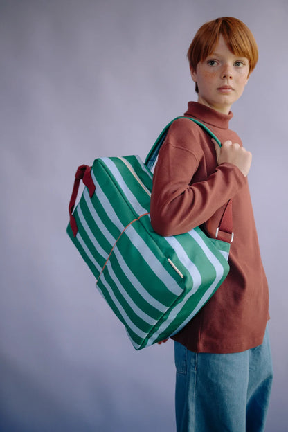 backpack large | stripes | grass green + sunny blue