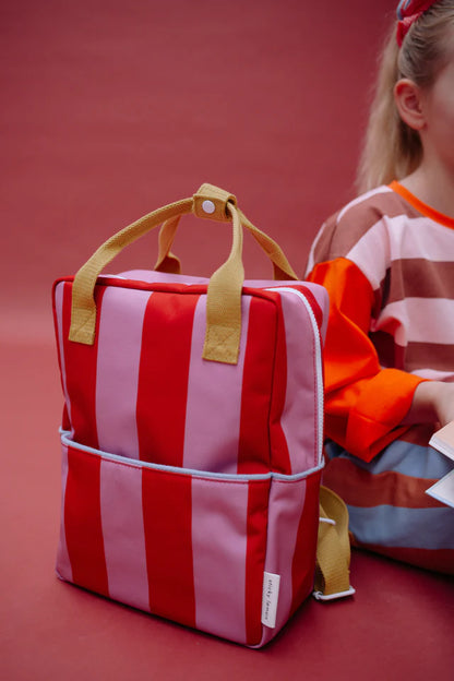 backpack medium | stripes | red apple + rosebay pink