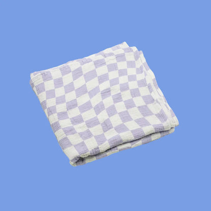 Wavy Baby Checked Organic Cotton Baby Swaddle - Lilac