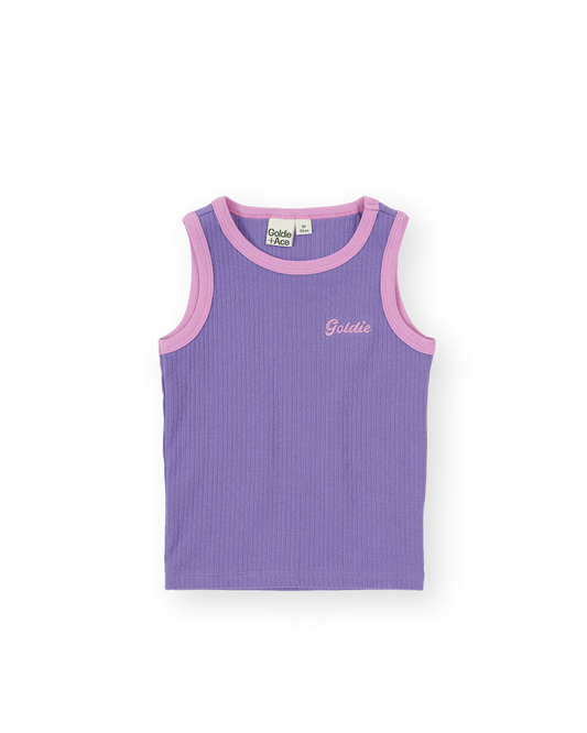 Embroidered Colour Pop Rib Singlet | Purple/Pink