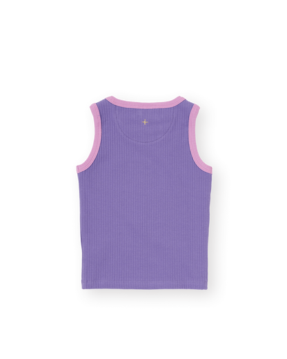 Embroidered Colour Pop Rib Singlet | Purple/Pink