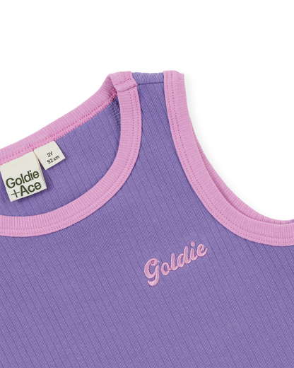 Embroidered Colour Pop Rib Singlet | Purple/Pink