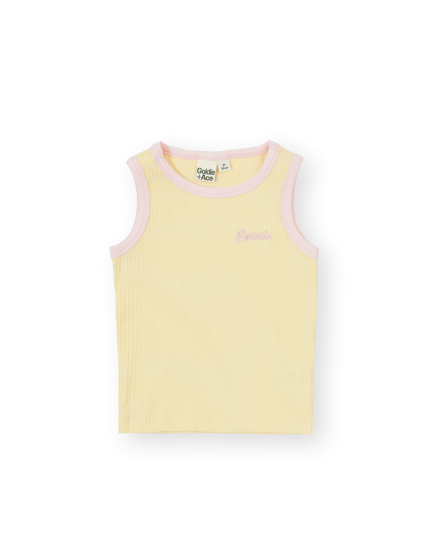 Embroidered Colour Pop Rib Singlet | Yellow/Pink