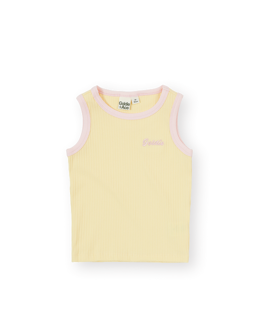 Embroidered Colour Pop Rib Singlet | Yellow/Pink