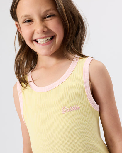 Embroidered Colour Pop Rib Singlet | Yellow/Pink
