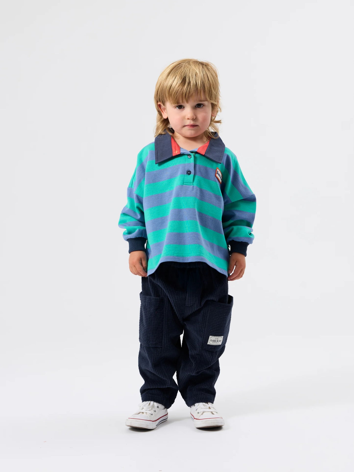 Rugby Stripe Terry Sweat Top | Blue