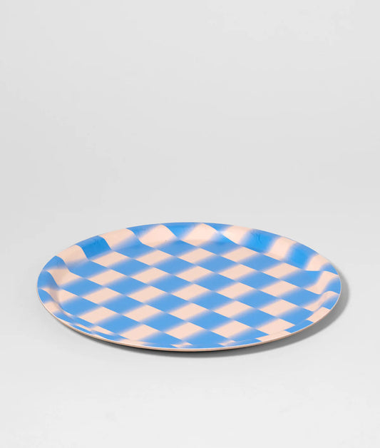 Blue Gradient Check Mini Round Tray