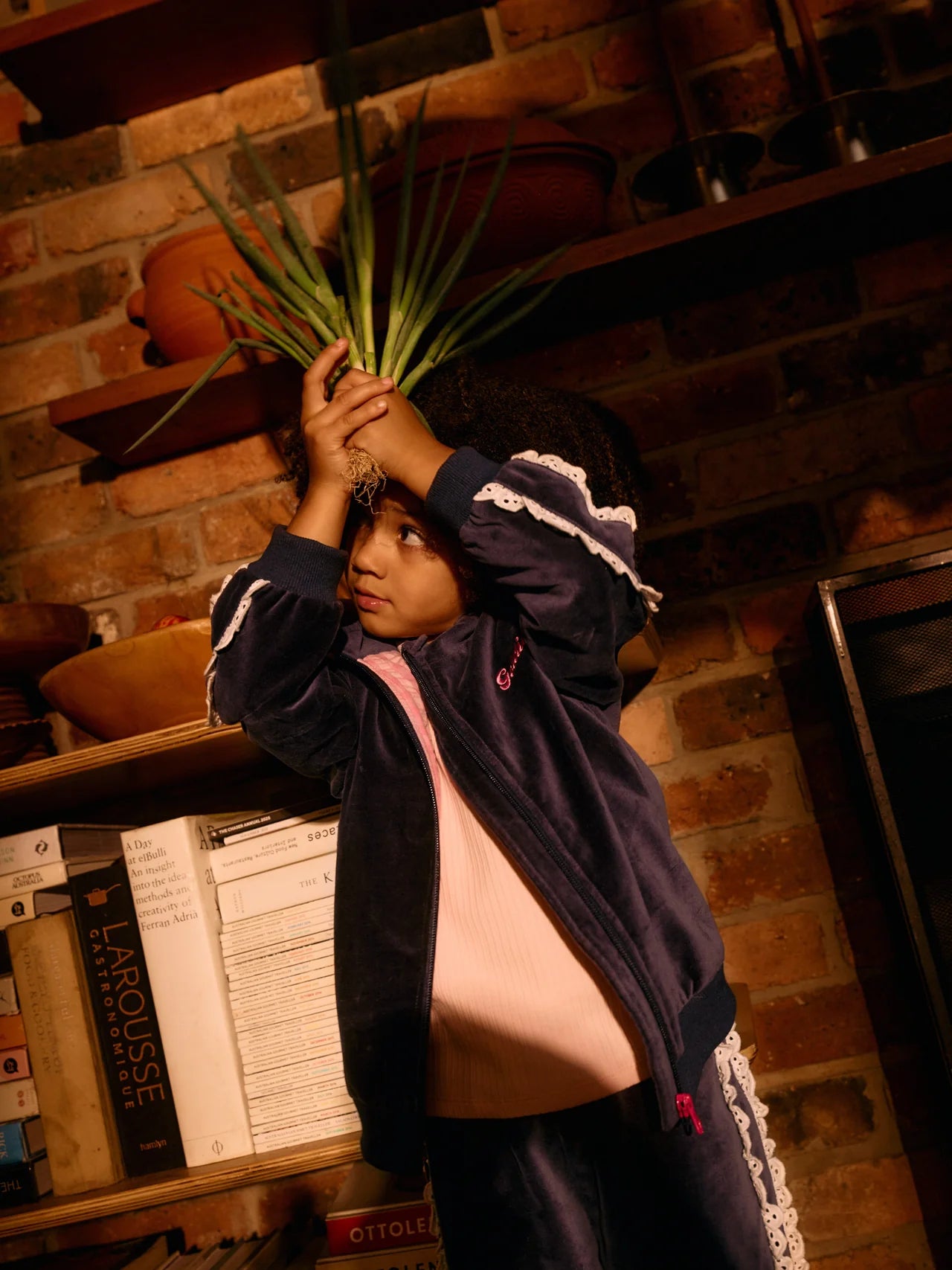 Velour Broderie Wide Leg Pant