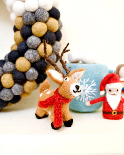 Felt reindeer with red scarf toy