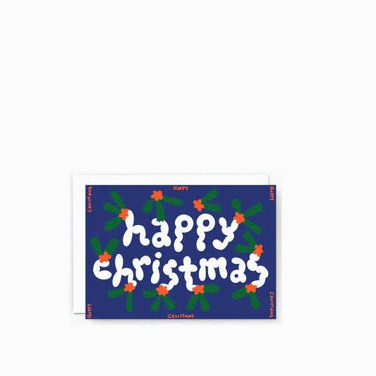 Happy Christmas Holly Embossed Card