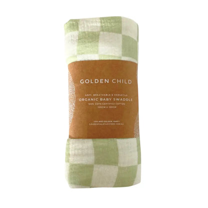 Wavy Baby Checked Organic Cotton Baby Swaddle - Lime