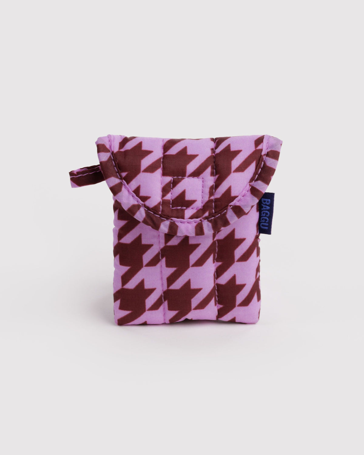Puffy earbuds case | pink houndstooth