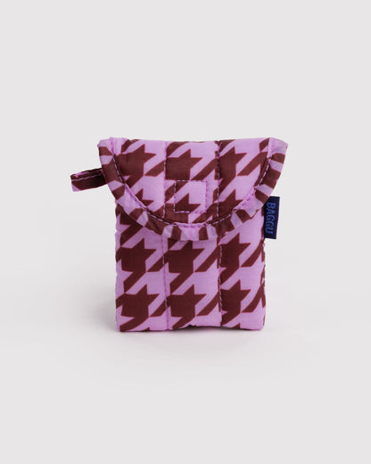 Puffy earbuds case | pink houndstooth