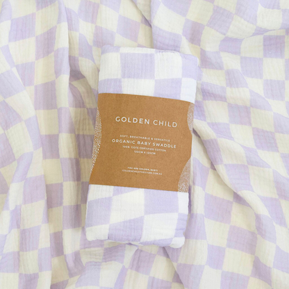 Wavy Baby Checked Organic Cotton Baby Swaddle - Lilac