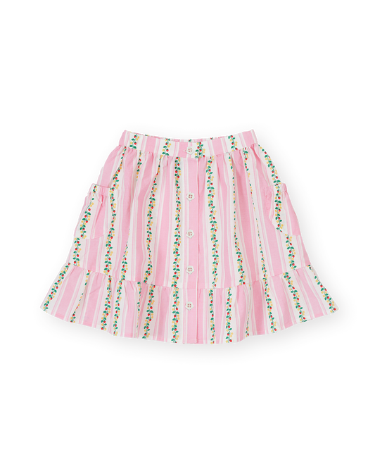Antique Stripe Strawberry Peplum Skirt | Pink/Antique White