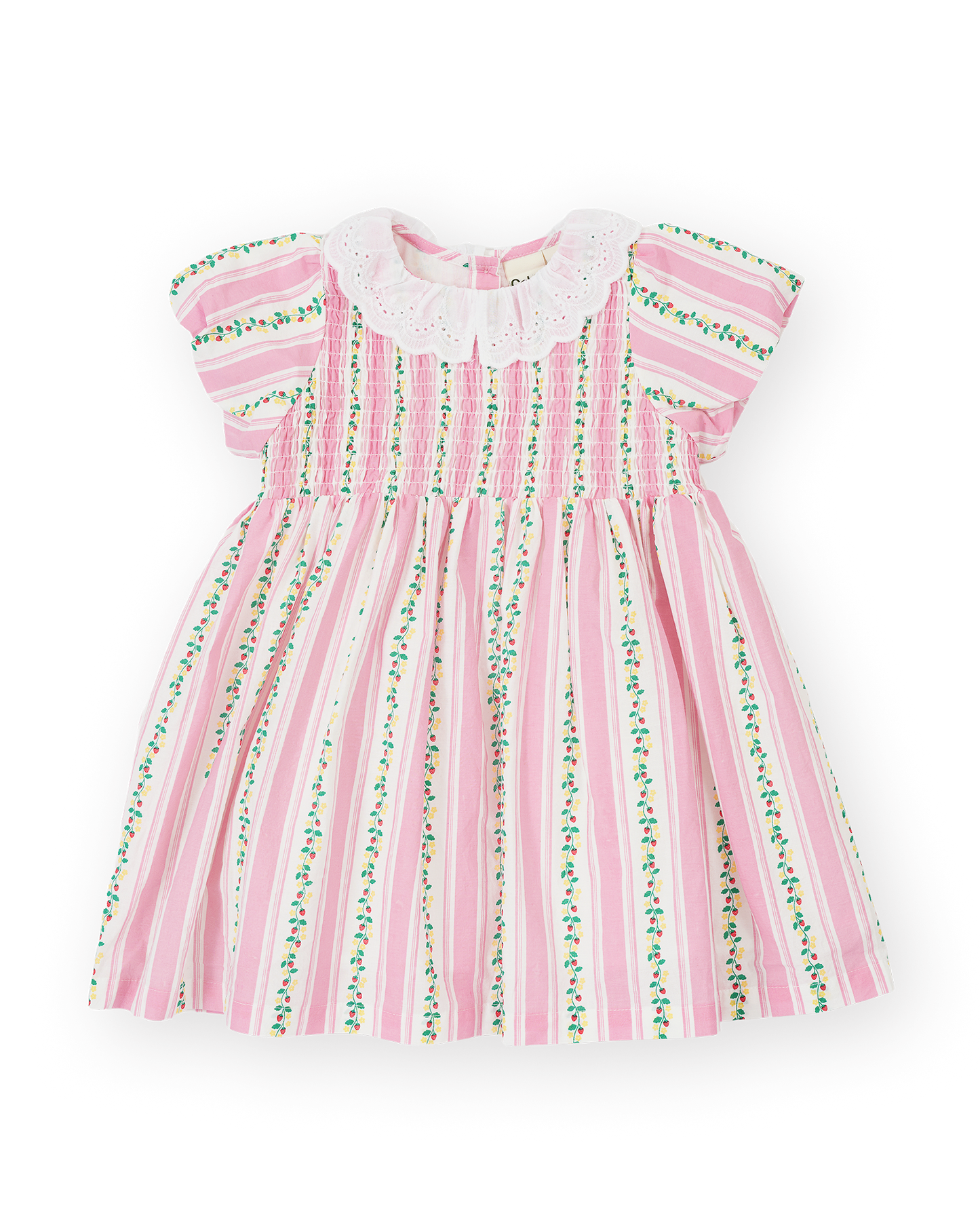 Antique Stripe Strawberry Flo Smocked Dress | Pink/Antique White